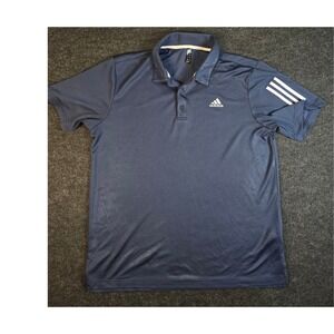 Adidas Golf Men's Blue Performance Polo Shirt 3-Stripe Sleeve Breathable Size L